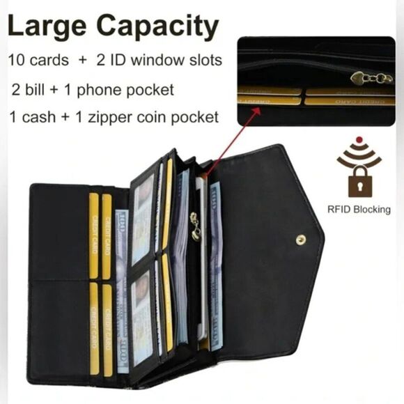 NEW RFID Blocking Trifold Wallet, PU Leather Clutch Multi Card Large - Picture 5 of 7
